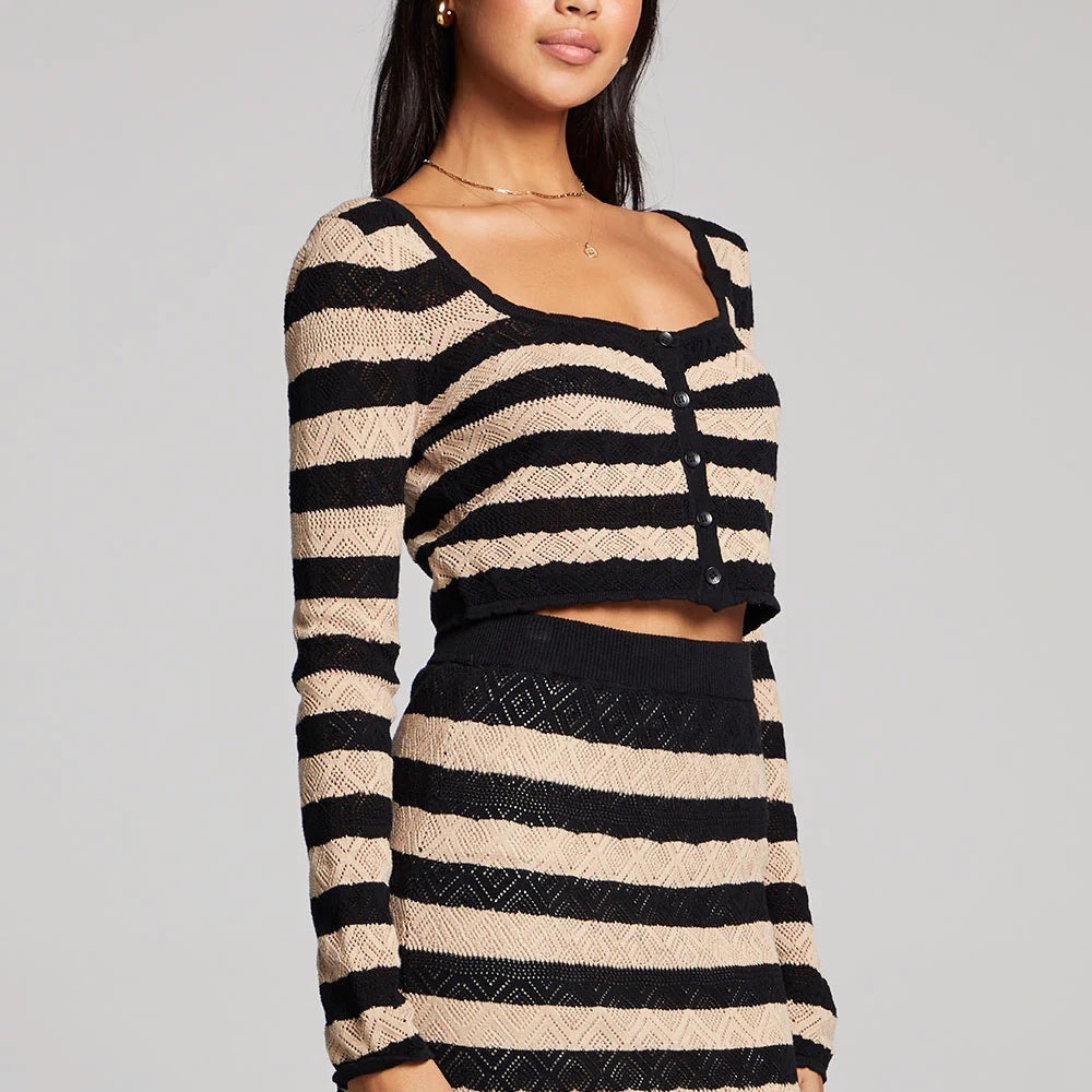 Free People Striped Skirt Set in Beige and Black